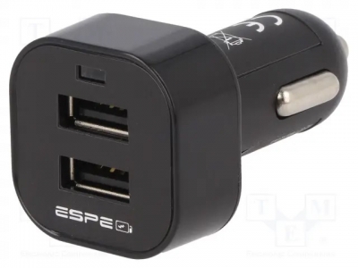 Зарядно за автомобилна запалка CAR-ESPE-1605-2USB Automotive power supply; USB A socket x2; Sup.volt: 12?24VDC